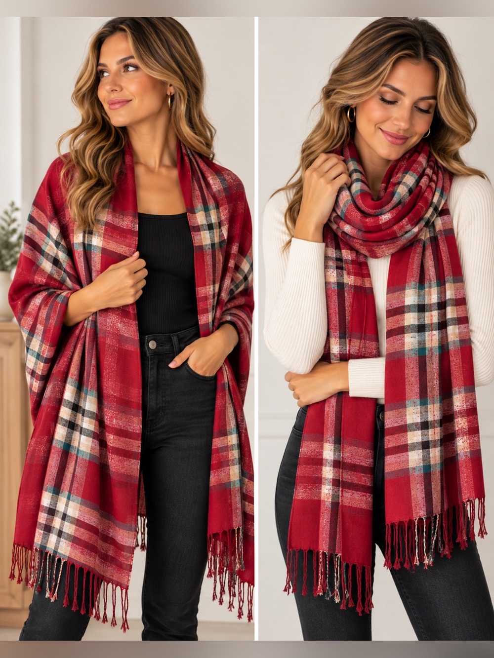 Plaid Scarf in Red & Green NWT
